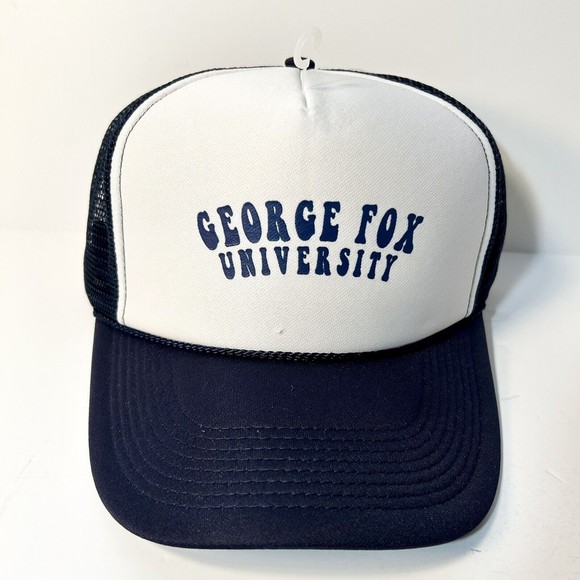 Trucker Hat GeorgeFox University Snap Back Adjustable Blue White Newberg Oregon - Picture 1 of 7